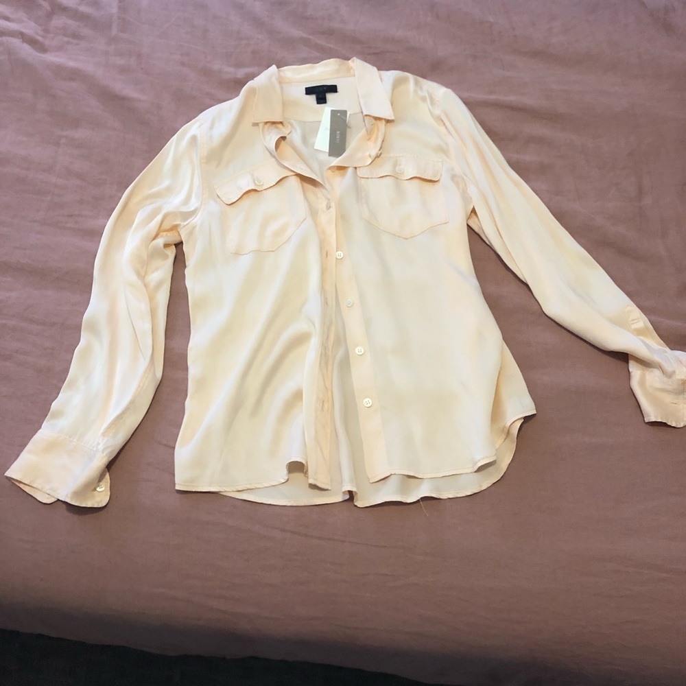 J. Crew peach blouse